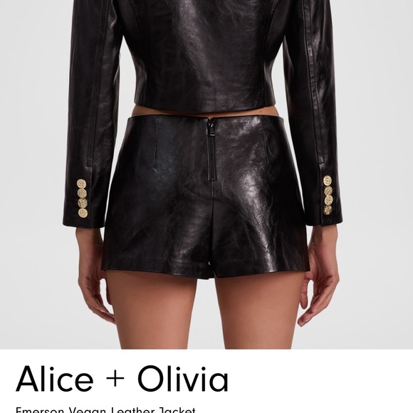 Alice + Olivia Black Leather Jacket with Gold Buttons - Picture 2 of 5